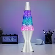 36cm Lava Lamp, Silver Glitter Classic Liquid Motion Lamps with 30W Bulb & Aluminum Base, Table Lamp Night Light for Home Decor Living Room Office Bedroom, Purple Glitter