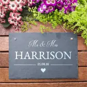 Mr & Mrs Wedding Heart Personalised Slate Sign