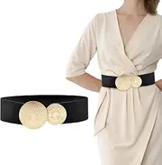 [BIVOFU] Elastic Belt Women's Wide Waist Belt, Fashion Buckle Belt with Gold Buckle, Stretch Belt Women's Retro Modern, Waist Belt for Dress, Jumper Jacket, Wide Belt (Black Gold), black, Medium