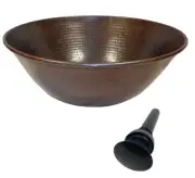 14" Round Hand Hammered Copper Vessel Bathroom Sink with Pop-Up Drain Included