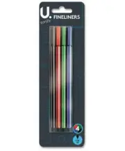 4Pc ASSORTED COLOUR FINELINER PEN SET Blue/Red/Green/Black Ink Precision Drawing