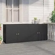 Garden Storage Cabinet Black 198x55.5x80 cm Poly Rattan,Storage Cabinets & Lockers 19.6KG-319870