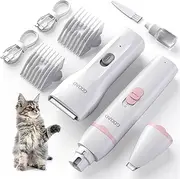 Gooad Cat Clippers for Matted Hair, Quiet Shaver for Long Hair, Cordless Trimmer for Grooming, Paw Trimmer Nail Grinder, Pet Grooming Kit for Cats Small Dogs Animals (White)