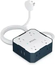 Surge Protector Power Strip, 5 Ft Flat Plug Extension Cord with 3 USB Charger...