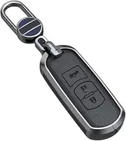 ontto Leather Key Fob Cover Keyring fit for 2 3 6 Atenza Axela Demio CX-5 CX5 CX-3 CX7 CX-9 2015 2016 2017 2018 Zinc Alloy Smart Key Case Shell Holder Bag Keychain Accessories 3 Buttons Black