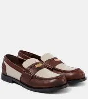 [Miu Miu] Miu Miu Logo leather-trimmed loafers AU 7 beige
