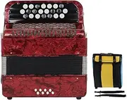 22 Button 8 Bass Professional Button Reed Accordion Instrument with Storage Bag, 22 Keys Bayan Accordion for Beginners Adults(Red)