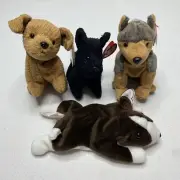 VINTAGE TY Beanie Babies 4 Dogs Bruno Tuffy Scottie Sarge New with Tags 96' 97'