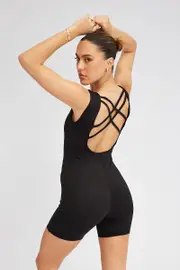 Black Romper Sleeveless Back Strap - Size XS, Women's Bodysuit