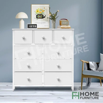 Chest of 9 Drawers Tall Dresser Tallboy White Console End Table Bedroom Closet