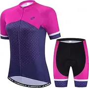 [sponeed] Women's Cycling Jerseys Set Short Sleeve Bike Shorts Gel Padded Biking Clothing