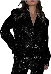 LIUguoo Sequin Blazer for Women Evening Party Sequins Jacket Long Sleeve Lapel Button Sparkly Blazers Glitter Jacket Coat