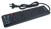Cabac 4-WAY POWERBOARD 10A 240V Individually Switched Outlets, 1m Cable, Black