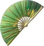 [Generic] Folding Popping Fan, Reflective Portable Hand Fan, Holographic Fantasy Effect, Smooth Open and Close, 25.2 inches for Music Festivals Carnival Dance Performances