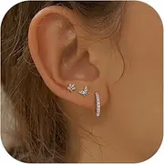[Kakonia] 3 Pairs Hoop Stud Earrings Set Sterling Silver Small Hoop Earrings CZ Stud Earrings Sets for Multiple Piercing Cartilage Earrings Stud Hoop Earrings for Women