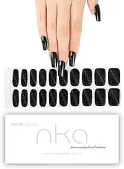 Semi Cured Gel Nail Strip - Gel Nail Sticker - Gel Nail Wrap - UV LED Lamp Curing Nail Polish Strip - 20 Strips -Ebony