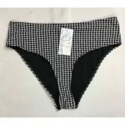 Bikini Bottom Women 12 Black Check Gingham High Waist Brief Swim Warehouse New