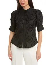 Gracia Flower Design Wing Collar Button-Down Shirt