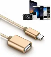 KOMBIUDA Type C to USB Adapter Cable OTG Connect Cable for Superspeed Data Transfer Durable Braided Design Compatible with Smartphones Laptops and USB Devices Gold Finish