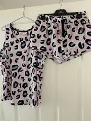 Peter Alexander Ladies Pyjama Set Pink Leopard Print Medium