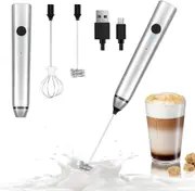 USB Rechargeable Milk Foam Maker for Coffee - 3 Speeds with 2 Whisks