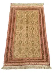 Afghan kilim rug handwoven wool tribal pattern green beige textured rug 2x4 ft