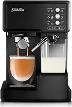 Sunbeam EM5000K Café Barista Coffee Machine | One-Touch Espresso, Latte & Cappuccino Coffee Maker | 2L Water Tank | Automatic Milk Frother & Removable Milk Reservoir | 15 Bar Pump | Black