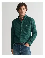 [Gant] Regular Fit Micro Checked Flannel Shirt in Deep Forest Green