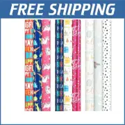 9 Rolls of Reversible Unicorn and Dinosaur Wrapping Paper - All Occasions!
