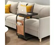 C Shaped End Table, Coffee Table with Wheels, Side Table for Sofa and Bed, Snack Side Table Couch with Side, Pocket Bed Laptop Table for Bedroom Off