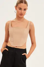 Beige Corset Top Sleeveless Square Neck Structured - Size 14, Women's Top