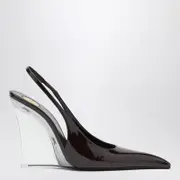 [Saint Laurent] Brown shiny leather wedges 38 IT Brown