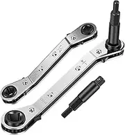 2Pcs Hvac Service Wrench Tools with 2 Hexagon Bit Adapter Kit, 3/16", 3/8", 5/16" and 1/4" Hvac Tools, Rustproof Air Conditioner Valve Ratchet Wrench for Air Refrigeration and Equipment Repair