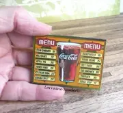 COKE DINER MENU~ WOOD BOARD ~ DOLLHOUSE MINIATURES