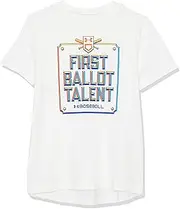[Under Armour] Boys' Standard First Ballot Baseball Short Sleeve T-Shirt, (100) White / / Royal, Youth Large
