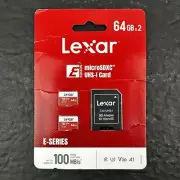 Lexar E Series MicroSDXC UHS-I Card 64GB X 2 V30 U3 With SD Adapter