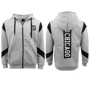Men's Fleece Zip Up Hoodie Shirt Chicago Bulls 23 Michael Jordan Sweat Jacket - Light Grey