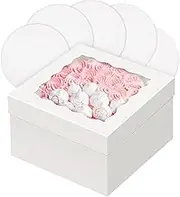 qiqee 12x12x8 Inch Cake Box, 5 Sets White Cake Round Boards ＆ 5 Sets 12 Inch White Cake Box with Window, Cake Containers(30.48x30.48x20.32cm)