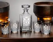 Personalized Whiskey Decanter Set with 4 Matching Glasses And Gift Box