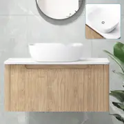 ACA Brown 910mm Vanity Unit 46x32cm Basin Bath Cabinet Storage Wall Hung Sink Set