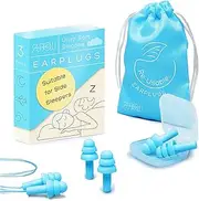 Reusable Silicone Ear Plugs - Waterproof Hypoallergenic Noise Reduction Earplugs for Sleeping, Swimming, Snoring, Concerts, 32dB Highest NRR, 3 Pairs with Bonus Travel Pouch