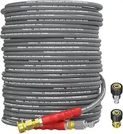 Pressure Washer Hose 100ft 4200PSI with 3/8 Quick Connect, 1/4 Commercial Grade Steel Wire Braided Kink Resistant Power Washer Extension Hose, Flexible Replacement Hose Adapter Set