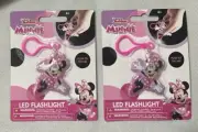 2x NEW Disney Minnie Mouse Portable Clipable LED Keychain Flashlight Ages 6+