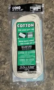Cord Cotton White #4 45' x 1/8" 1896 20LB 73% Polyester 27% Cotton