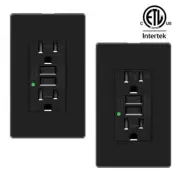 2PACK GFCI Outlet 15amp Black Weather Resistant TR Receptacle Adapter Wall Plate