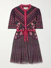[Saloni] Saloni - Ally Belted Printed Silk-chiffon Mini Dress - Plum - UK 6 UK 6 Purple