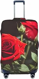[CADREWY] Wine and Red Rose Print Travel Suitcase Cover Luggage Protector with Elastic Anti Scratch for Carry On, Black, Small