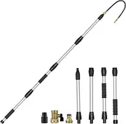 Buyplus Gutter Cleaner Tools from The Ground, Rain Gutter Cleaner Hose Attachment with Extension Poles Up to 7FT, Bendable Gutter Wand | 4 Spray Patterns, Perfect for Garden Hose