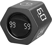 QUMOX F6 Pomodoro Timer Cube, Hexagon Productivity Gravity Timer, Flip Clock, Silent, Vibrate & Sound Alarm Ideal for Work, Office, ADHD, Study, and Tasks - 1/5/10/30/60 Min & Stopwatch Mode - Black