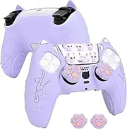 DLseego Protective Cover for PS5 Controller,Ergonomic Anti-Slip Controller Silicone Case Skin with 2PCS Thumb Stick Grip Caps and 2PCS Touch Pad Sticker,Purple